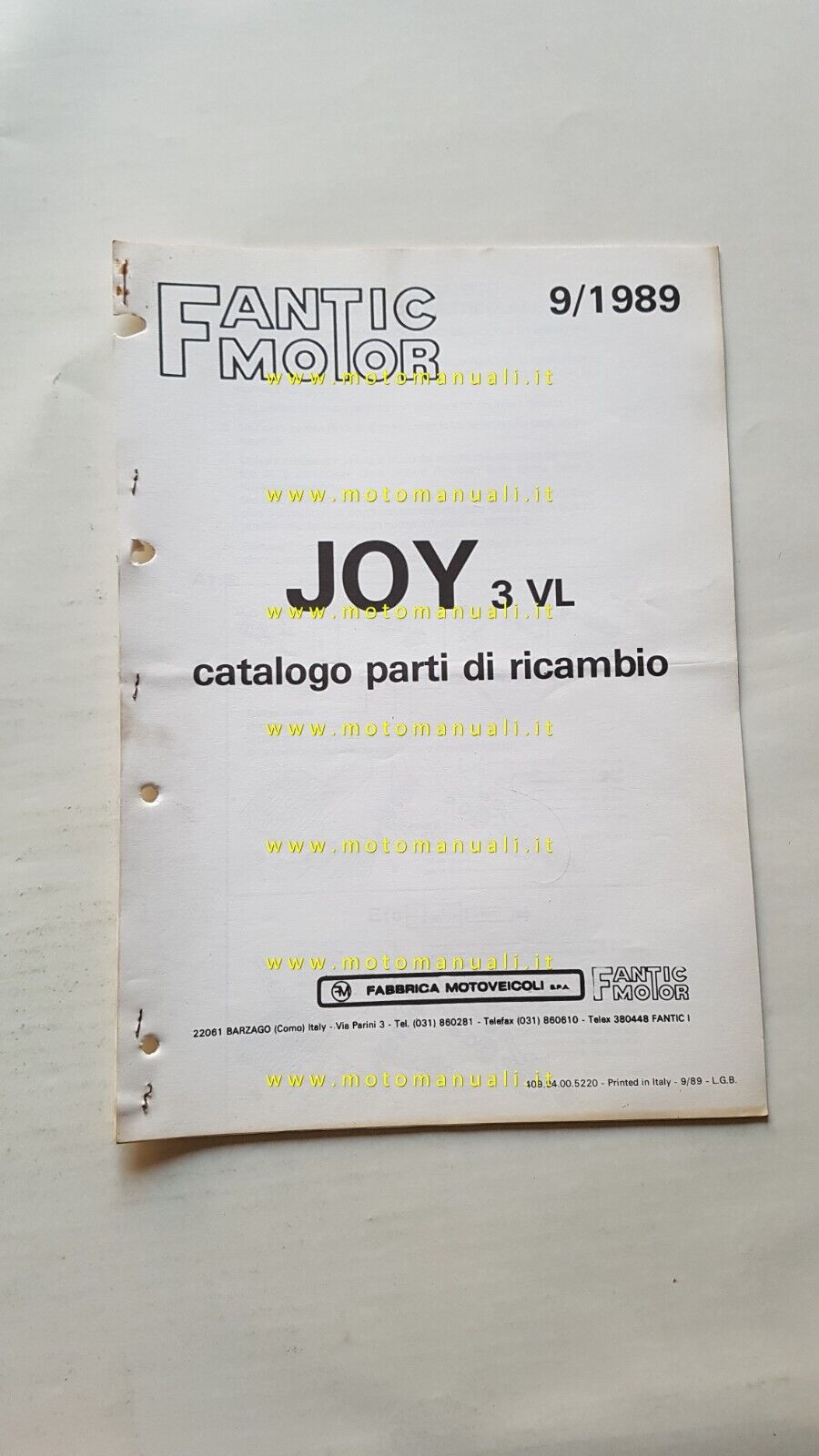 Fantic Motor Joy 3VL 50 1989 catalogo ricambi originale parts …