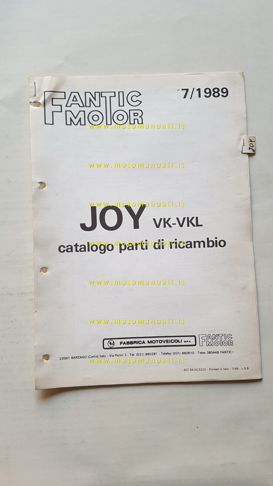Fantic Motor Joy VK-VKL 50 1989 catalogo ricambi originale parts …