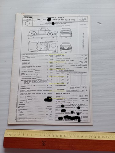 FIAT Spider 124 Sport 1.8 1973 scheda omologazione DGM originale …