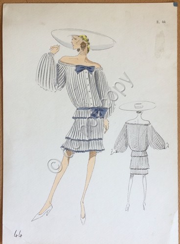 Figurino moda anni '70 - Colorato a mano