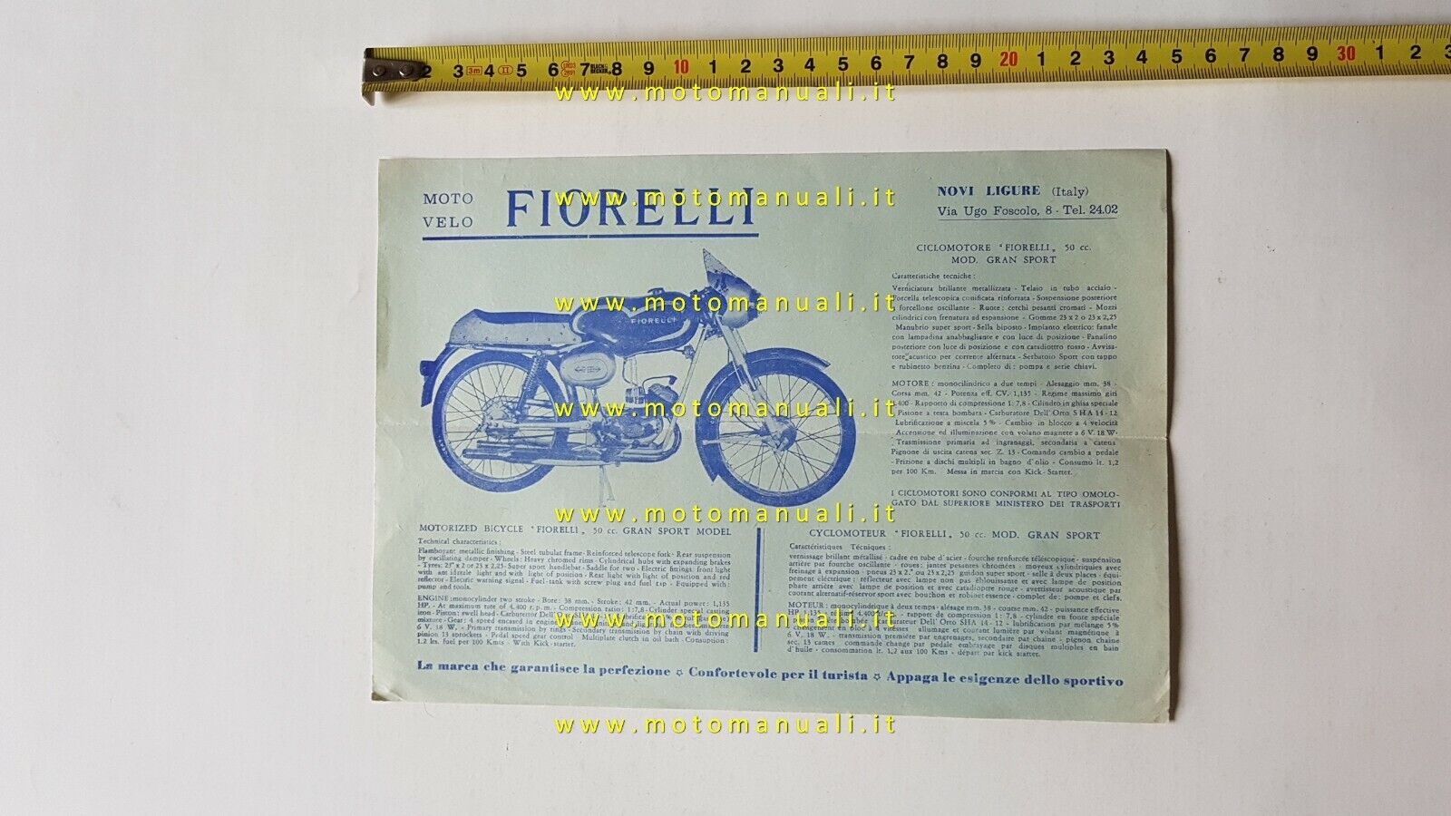 Fiorelli 50 Gran Sport anni 60 depliant originale brochure ciclomotore …