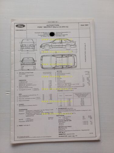 Ford Sierra XR4 2.8 inj. 1983 scheda omologazione DGM Motorizz. …