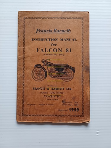 Francis-Barnett Falcon 81 200 1959 manuale uso manutenzione originale