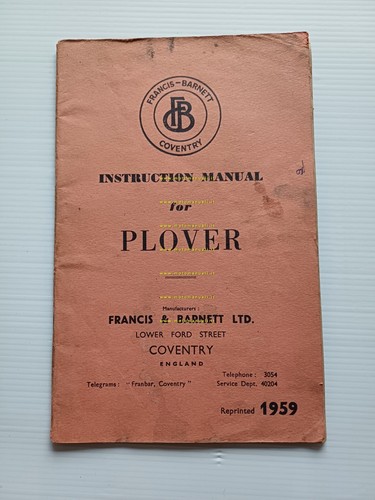 Francis-Barnett Plover 150 1959 manuale uso manutenzione originale inglese