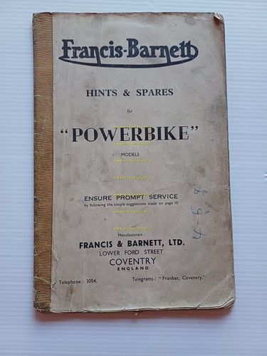 Francis-Barnett Powerbike catalogo ricambi Inglese originale