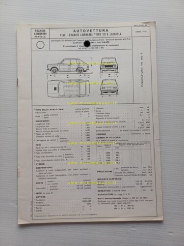 Francis Lombardi Fiat 127 Lucciola 1972 scheda omologazione DGM Motor. …