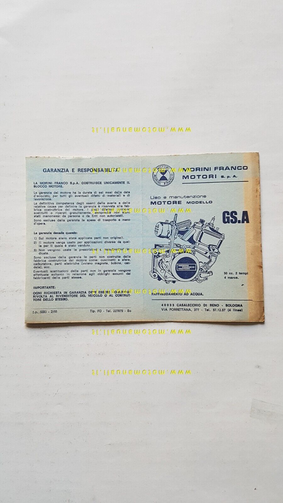 Franco Morini motore 50 GS.A manuale uso manutenzione originale OWNER'S …