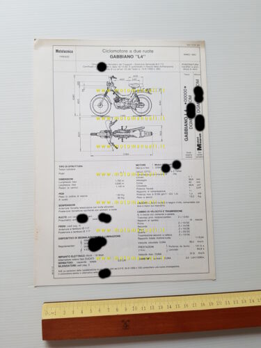 GABBIANO 50 Line 4 1980 scheda omologazione DGM Facsimile originale