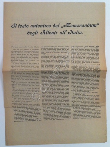 Gabriele D'Annunzio - Testo autentico "Memorandum" Alleati all'Italia - 1920