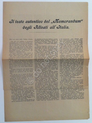 Gabriele D'Annunzio - Testo autentico "Memorandum" Alleati all'Italia - 1920