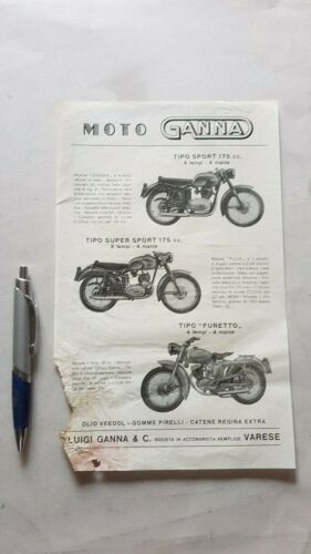 Ganna produzione moto anni '50 depliant originale genuine motorcycle brochure