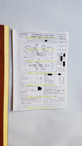 Garelli 50 Eureka Matic 1975 scheda omologazione DGM Facsimile originale