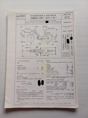 Garelli 50 Gulp 3M 1974 Facsimile originale scheda omologazione DGM …