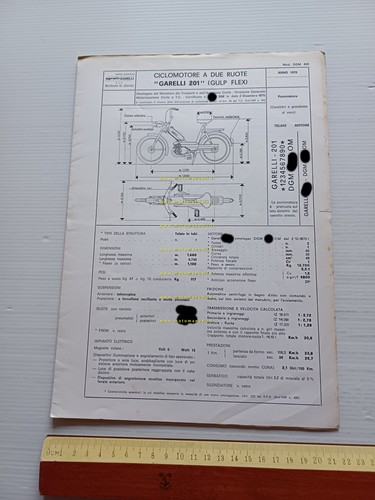 Garelli 50 Gulp Flex 1970 Facsimile originale scheda omologazione DGM …