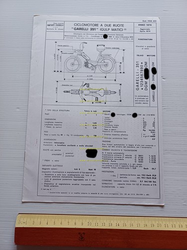 Garelli 50 Gulp Matic 1974 Facsimile originale scheda omologazione DGM …