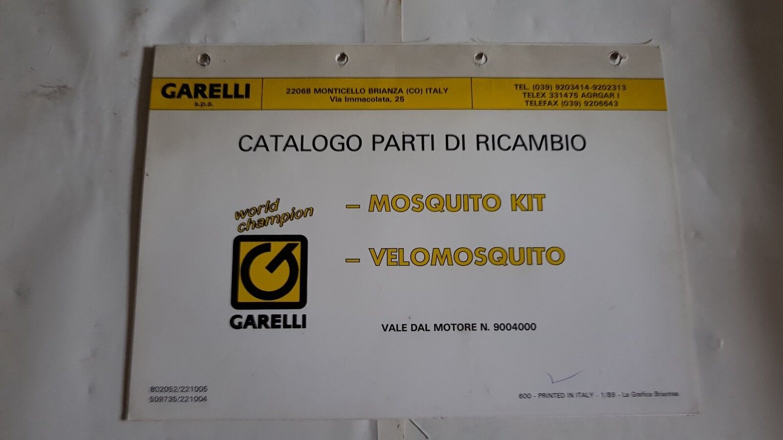 GARELLI 50 MOSQUITO KIT-VELOMOSQUITO 1989 catalogo ricambi originale