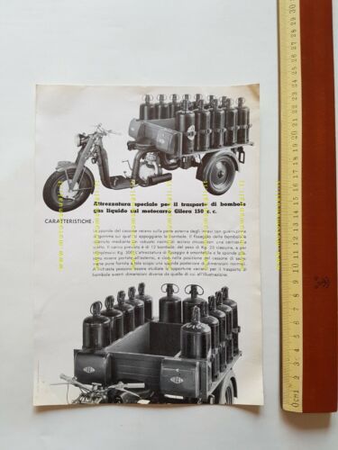 Gilera 150 Motocarro 1953 attrezzature trasporto bombole depliant originale
