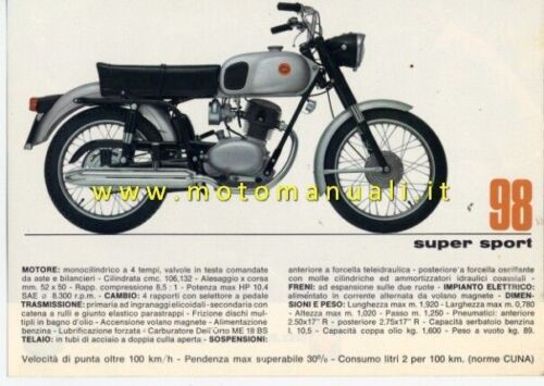 Gilera 98 SS 1970 depliant originale epoca brochure