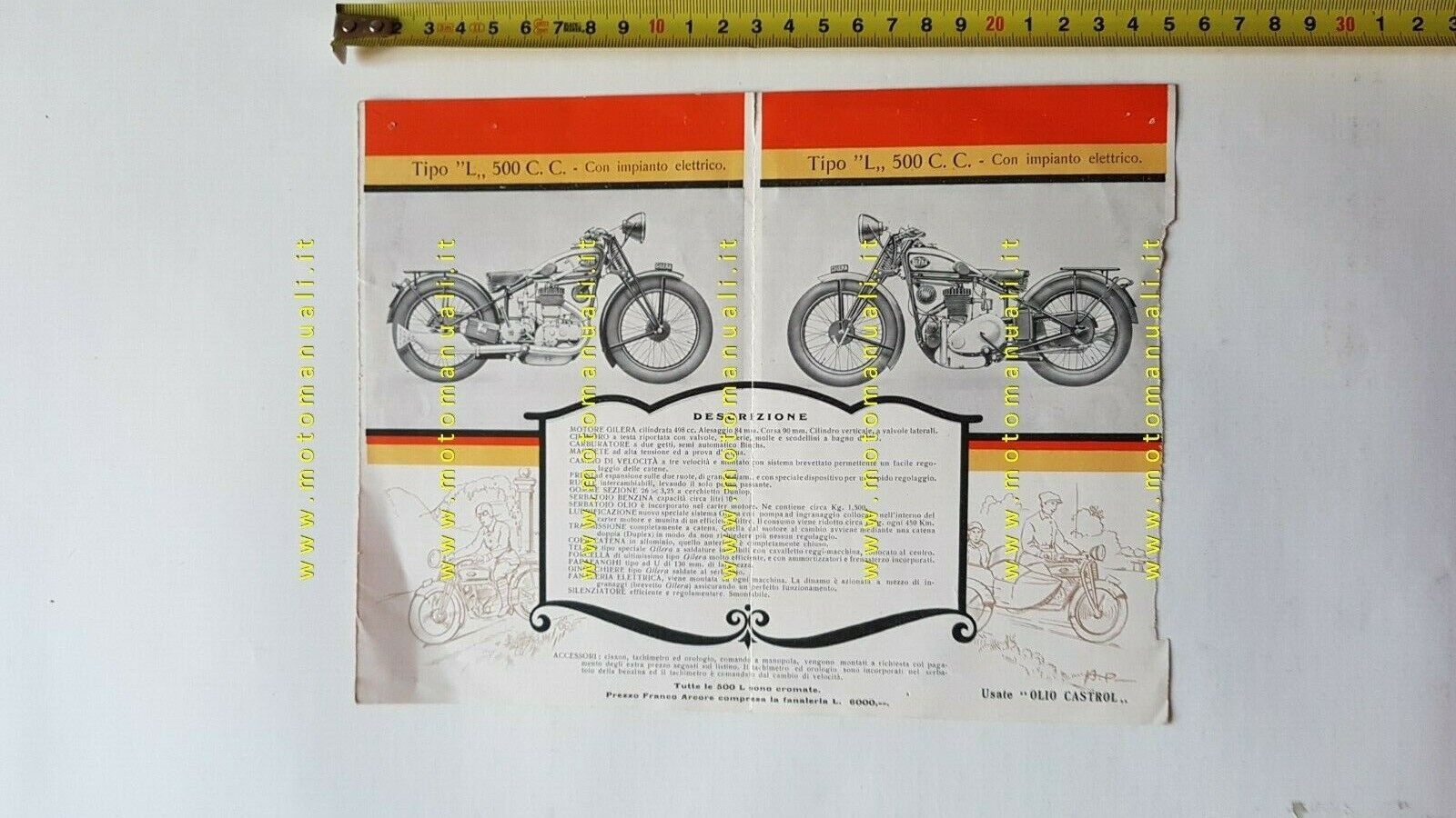 Gilera modelli 500 175 anteguerra frammento depliant ITALIANO brochure
