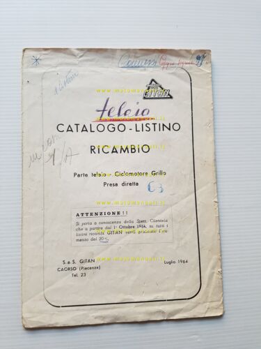 Gitan Grillo 49 1964 catalogo ricambi TELAIO originale FRAME Spare …