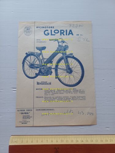 Gloria 48 bicimotore micromotore depliant anni 50 originale