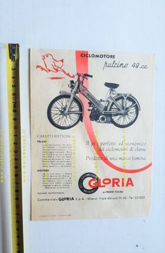 Gloria Pulcino 48 depliant ciclomotore anni 50 originale brochure