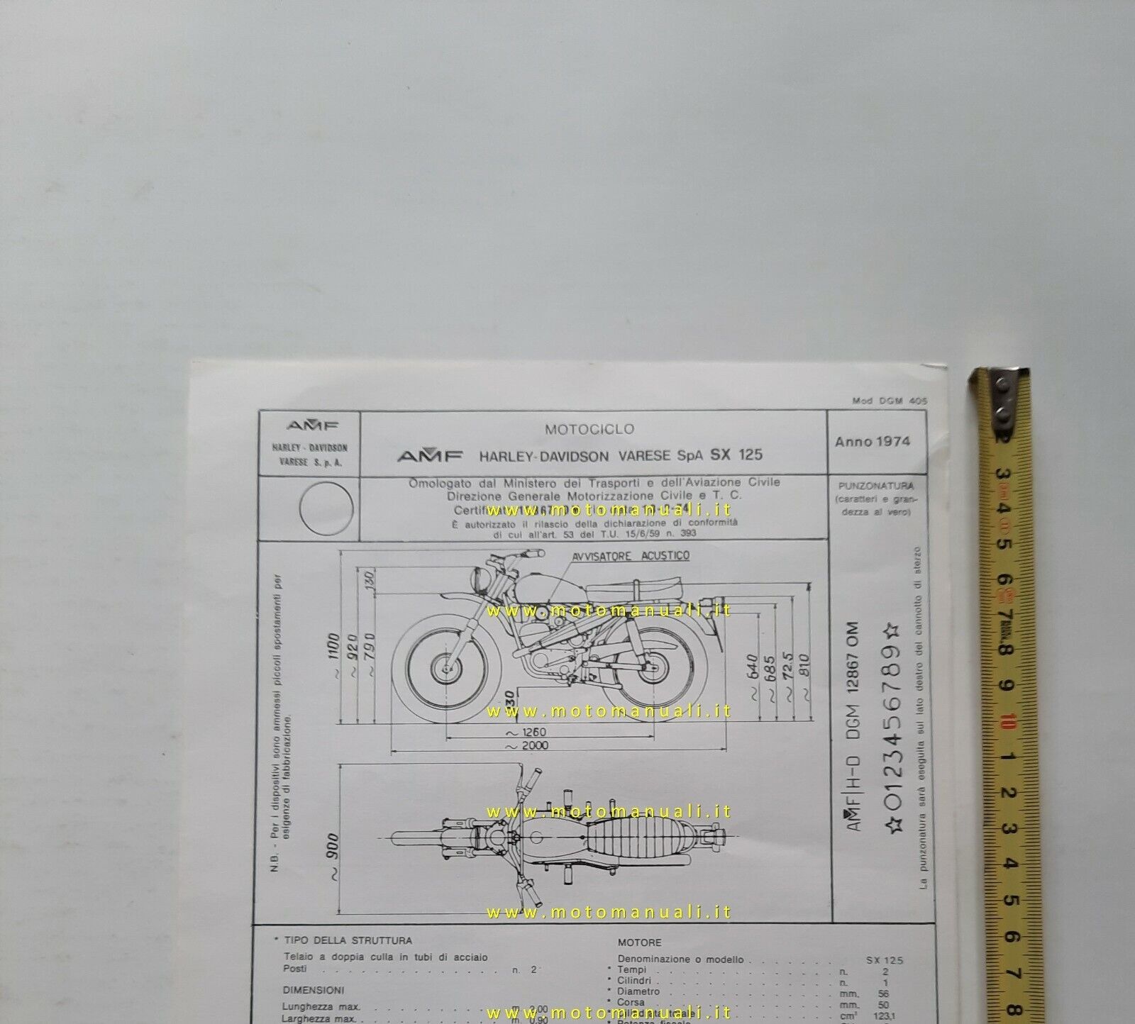 Harley-Davidson SX 125 1974 scheda certificato omologazione Motorizzazione