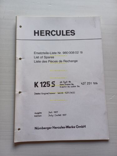 Hercules Sachs K 125 S 1977 catalogo ricambi TELAIO frame …