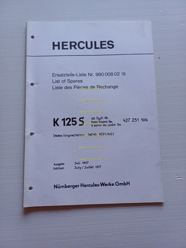 Hercules Sachs K 125 S 1977 catalogo ricambi TELAIO frame …