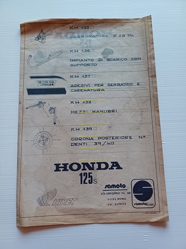 Honda CB 125 Trofeo Italia 1976 depliant ricambi specifici Samoto …