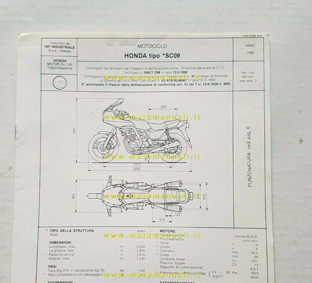 Honda CB 900 F Bol d'Or 1982 scheda omologazione DGM …
