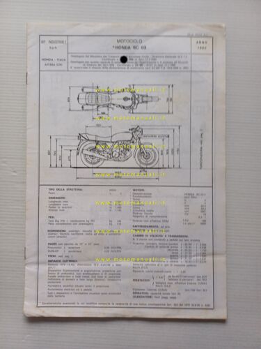 Honda CBX 1000 1980 scheda omologazione DGM Facsimile Motorizzazione