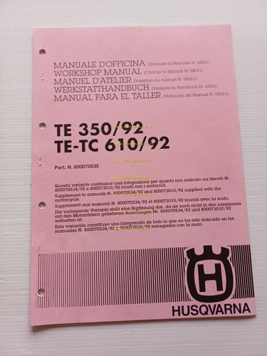 Husqvarna TE 350 1992 - TE-TC 610 1992 AGGIORNAMENTO Manuale …