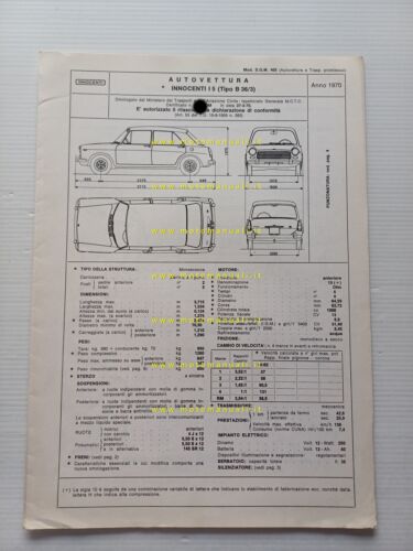 Innocenti I 5 1970 scheda omologazione DGM Motorizzazione Facsimile