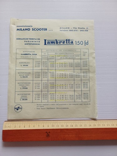 Innocenti Lambretta 150 FD listino depliant italiano originale