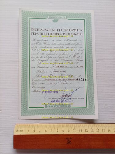 Innocenti Lambretta 50 DL 1969 certificato d'origine originale