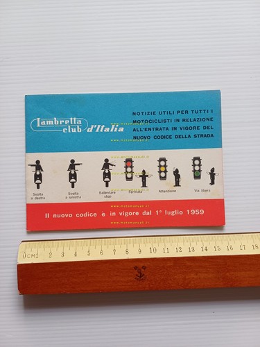 Innocenti Lambretta Club Italia Nuovo Codice della strada 1959 depliant …