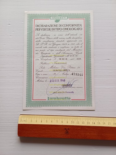 Innocenti Lambretta J50 1966 certificato d'origine originale