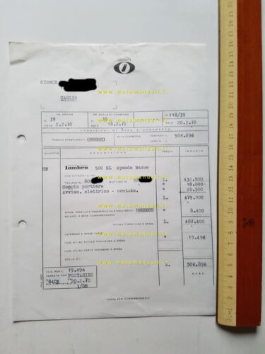 Innocenti Lambro 500 ML 1970 fattura acquisto originale