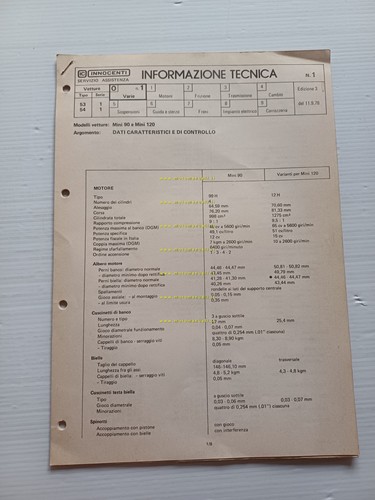 Innocenti Mini 90-120 1978 manuale officina caratteristiche tecniche dati ripar.