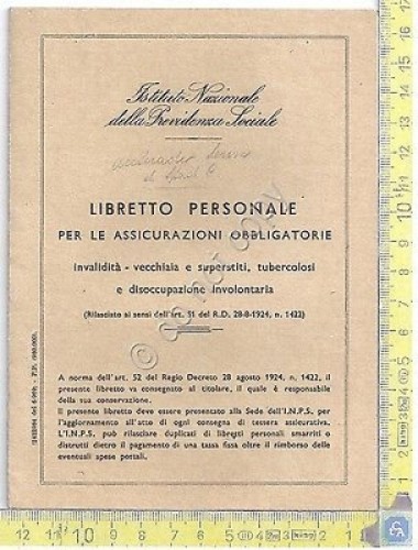 INPS - Istituto Nazionale Previdenza Sociale - Libretto Personale - …