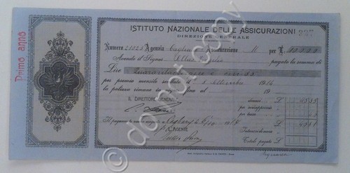 Istituto Nazionale Assicurazioni - Ricevuta premio mensile - Cagliari - …