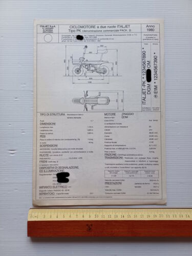 Italjet 50 Pack 2 1980 scheda omologazione DGM Facsimile originale