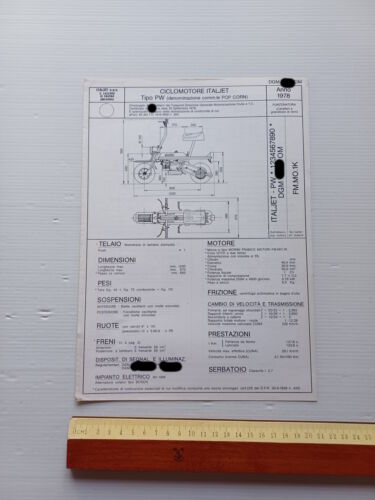 Italjet 50 Popcorn 1978 scheda omologazione DGM Facsimile originale