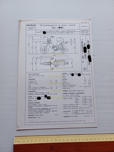 Italtelai 50 MC Tubone 1978 Facsimile originale scheda omologazione DGM …