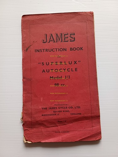 James Superlux Autocycle 98 Model J/I 1953 manuale uso manutenzione …