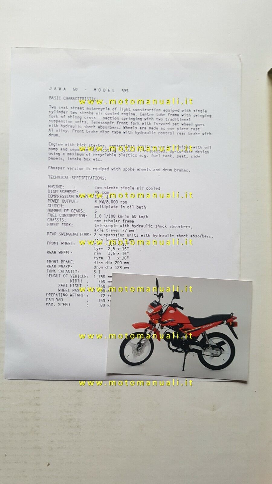 Jawa 50 Mosquito 585 1995 cartella stampa originale moto NO …