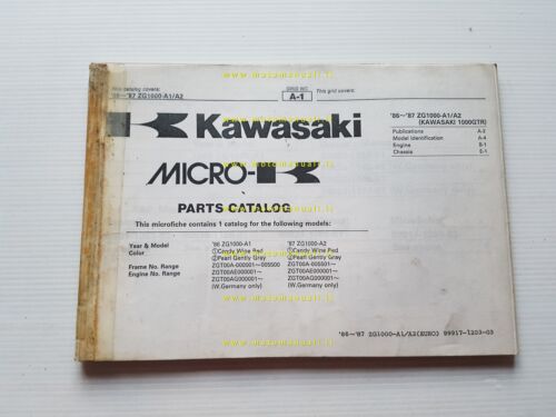 Kawasaki GTR 1000 1986-87 catalogo ricambi copia da microfiche originale