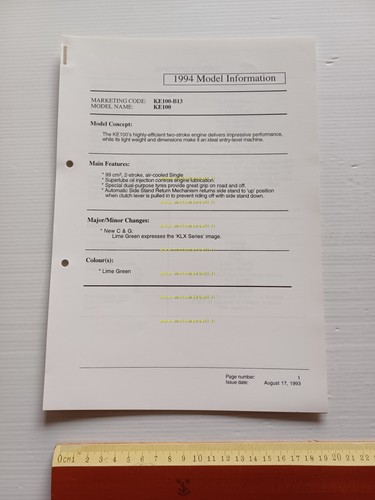 Kawasaki KE 100 (KE100-B13) 1994 Model Information cartella stampa inglese