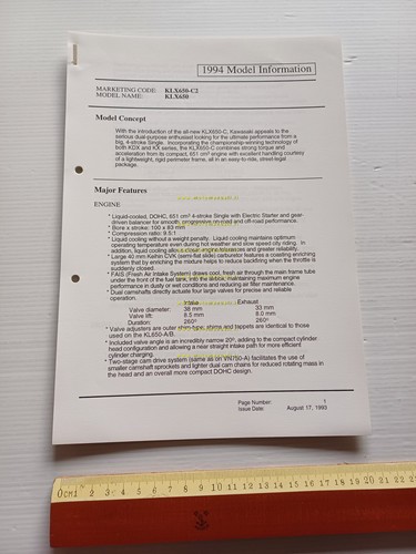 Kawasaki KLX 650 (KLX650-C2) 1994 Model Information cartella stampa inglese